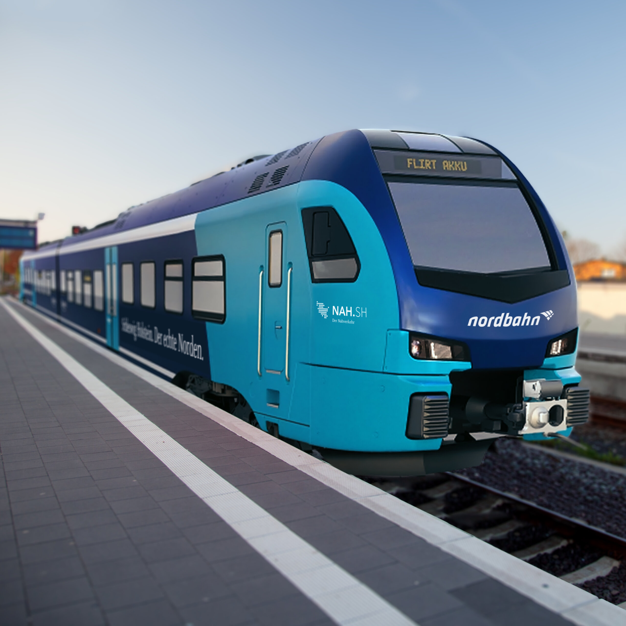 Der batterieelektrische Triebzug Stadler FLIRT Akku, wie er für die NAH.SH eingesetzt wird.