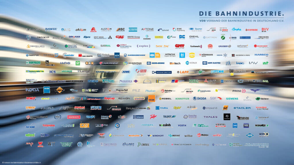 Alle Logos der Mitglieder des Verbandes der Bahnindustrie in Deutschland inklusive Logo der trechnology GmbH