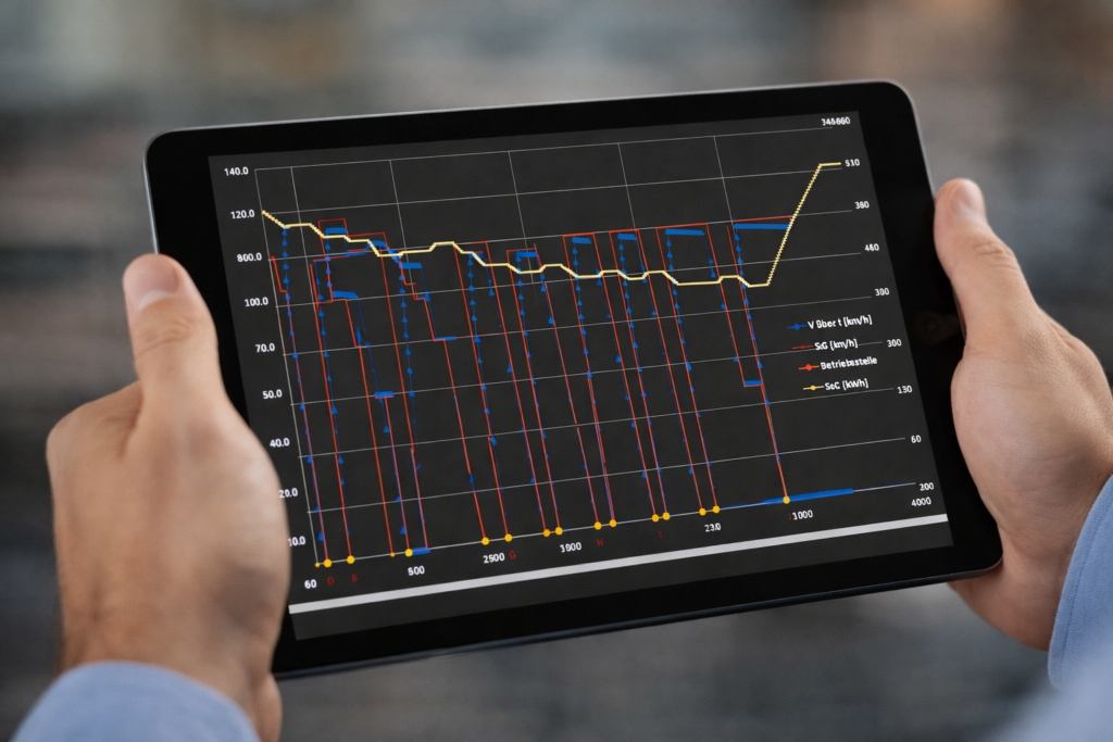 Musterabbildung für unser EVA-Tool - ein Tablet mit einer Grafik zum Energieverbrauch
