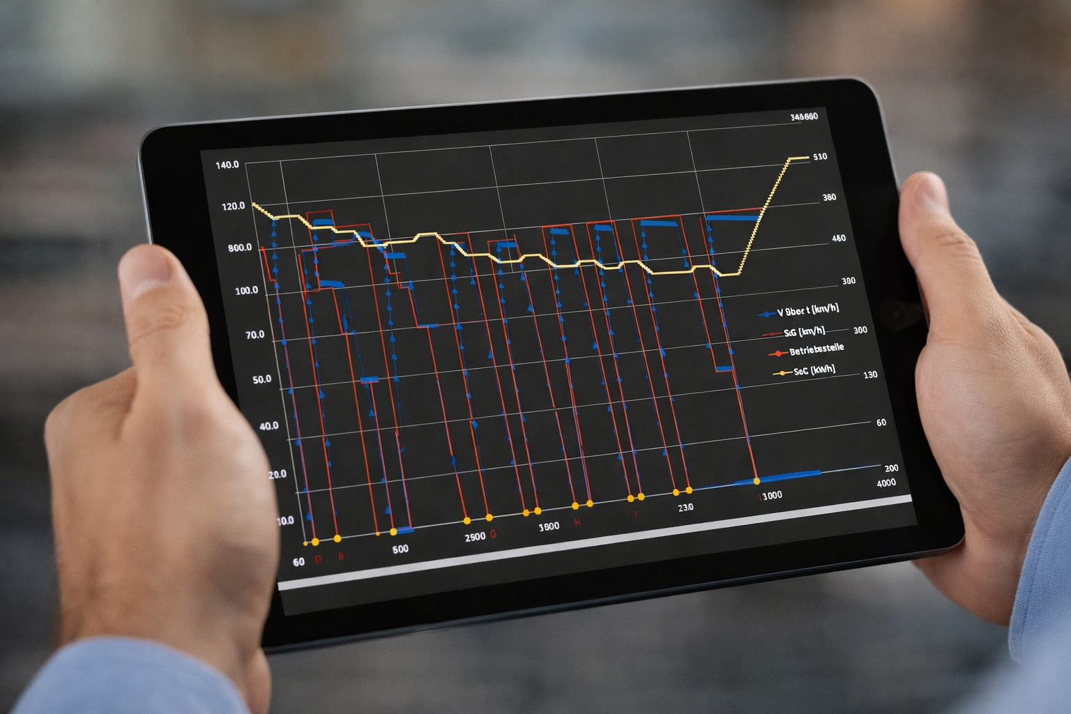 Musterabbildung für unser EVA-Tool - ein Tablet mit einer Grafik zum Energieverbrauch